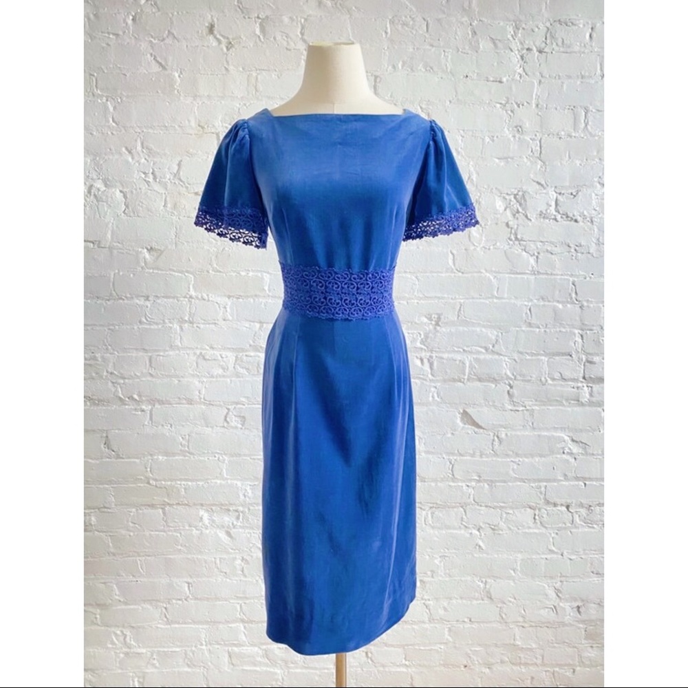 Vintage 1960s Blue Velvet Wiggle Dress